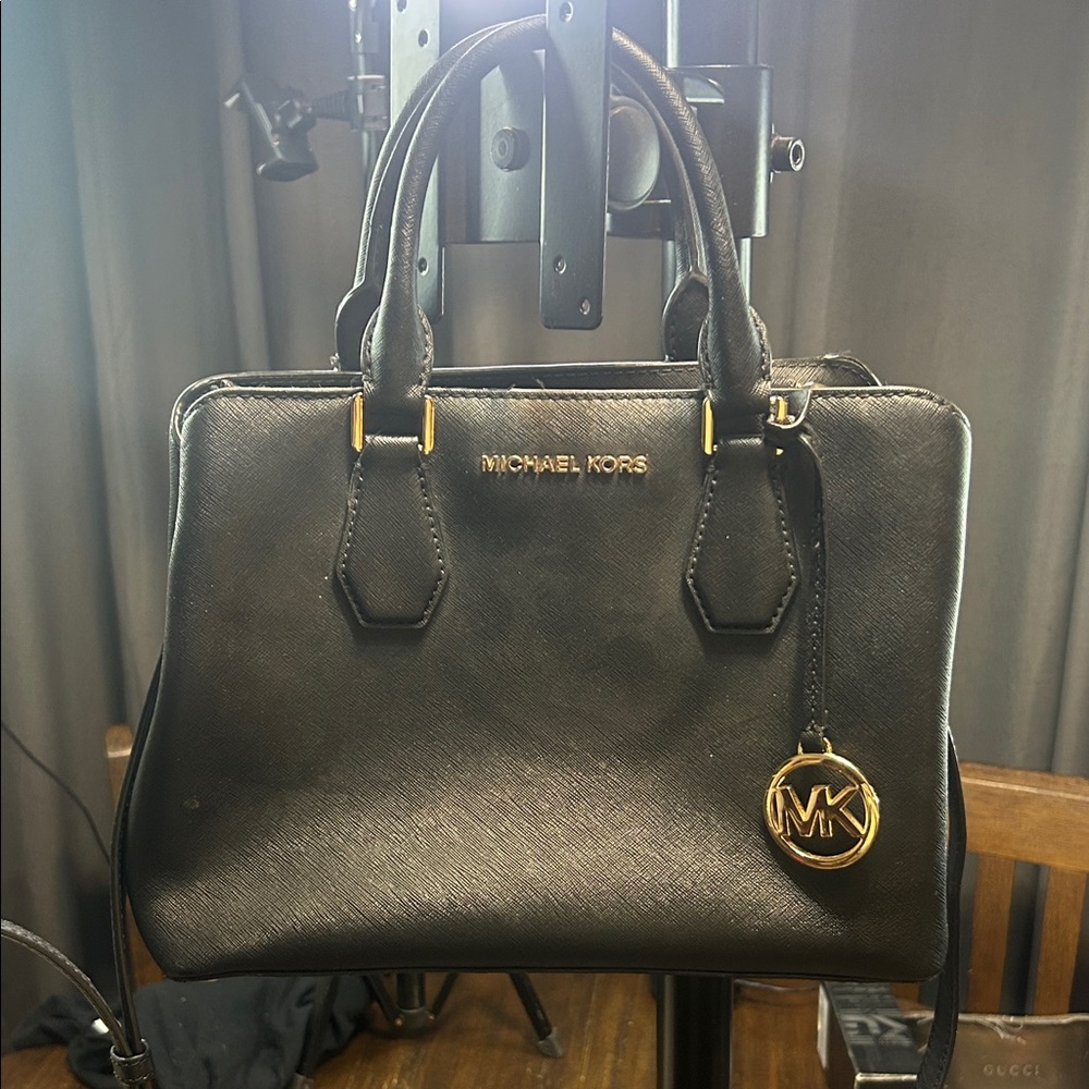 Michael Kors Black Satchel with Gold Accents